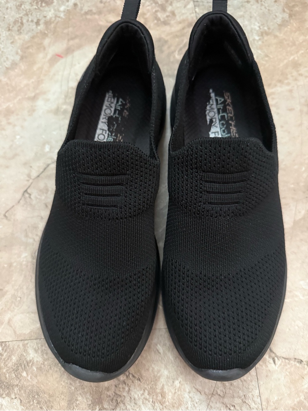 Skechers Black Slip-On Knit Sneakers — All-Black Casual Trainers